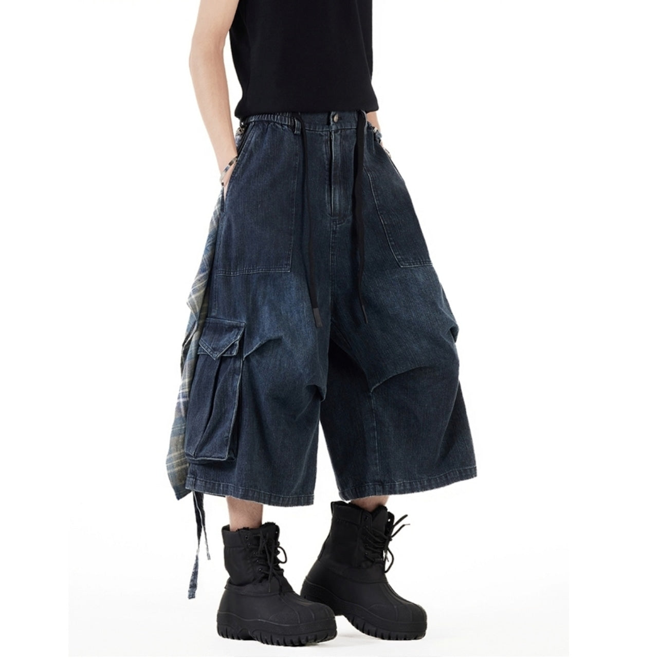 Wide leg cropped denim pants D0101