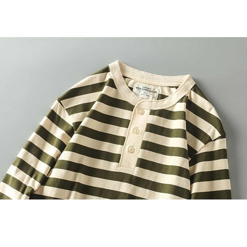 Henley neck wide border long sleeve T-shirt HL2146