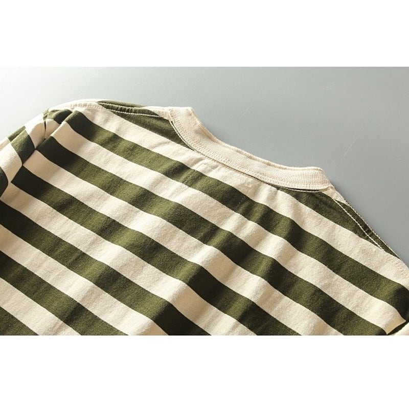 Henley neck wide border long sleeve T-shirt HL2146