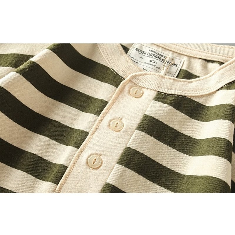 Henley neck wide border long sleeve T-shirt HL2146