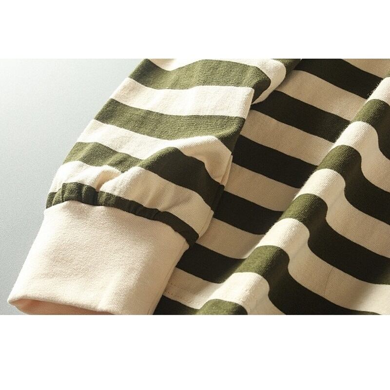 Henley neck wide border long sleeve T-shirt HL2146