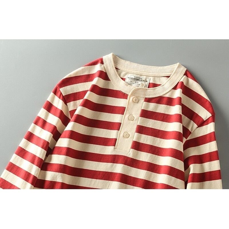 Henley neck wide border long sleeve T-shirt HL2146