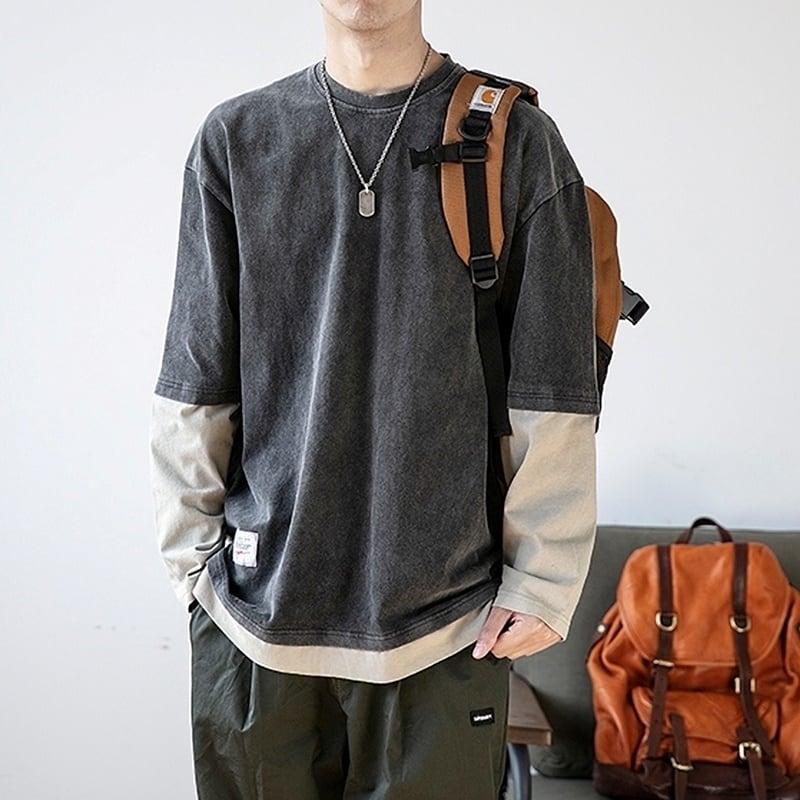 Faux layered long sleeve T-shirt HL2154