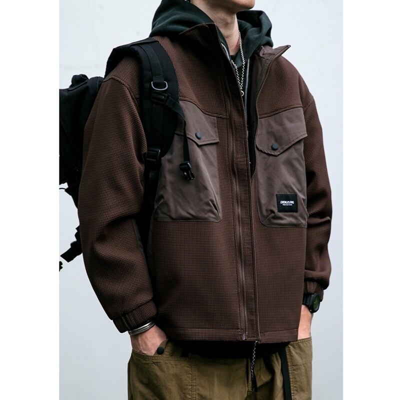 Stand collar waffle jacket HL2163