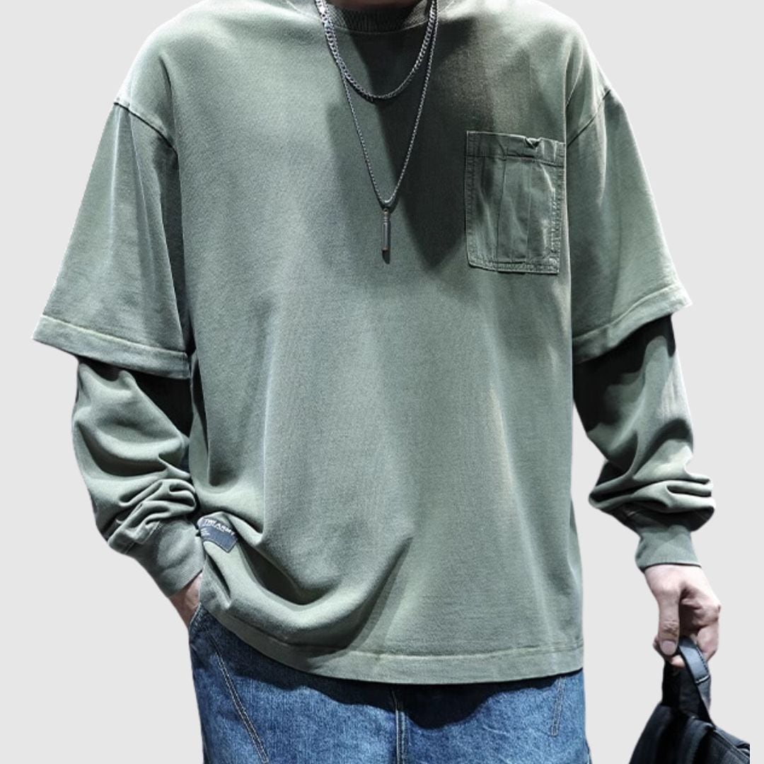 Faux layered long sleeve tops HL2175