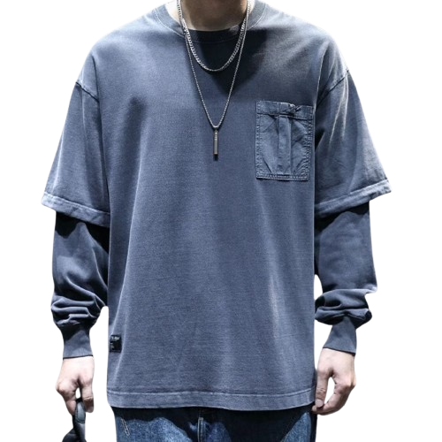 Faux layered long sleeve tops HL2175