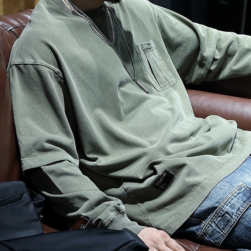 Faux layered long sleeve tops HL2175