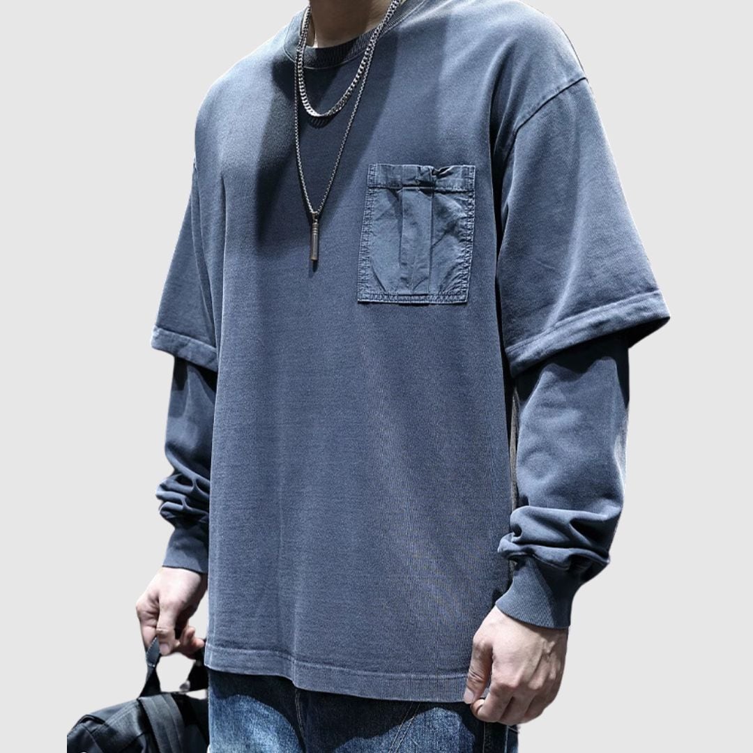 Faux layered long sleeve tops HL2175