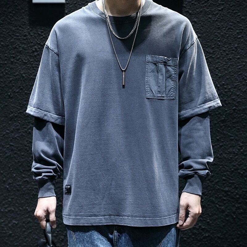 Faux layered long sleeve tops HL2175