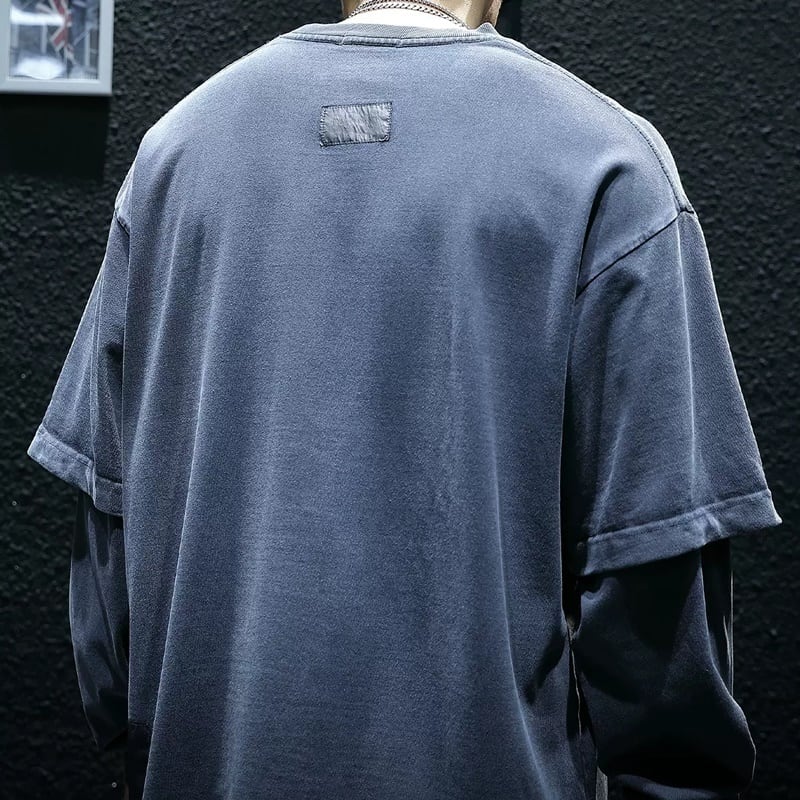 Faux layered long sleeve tops HL2175