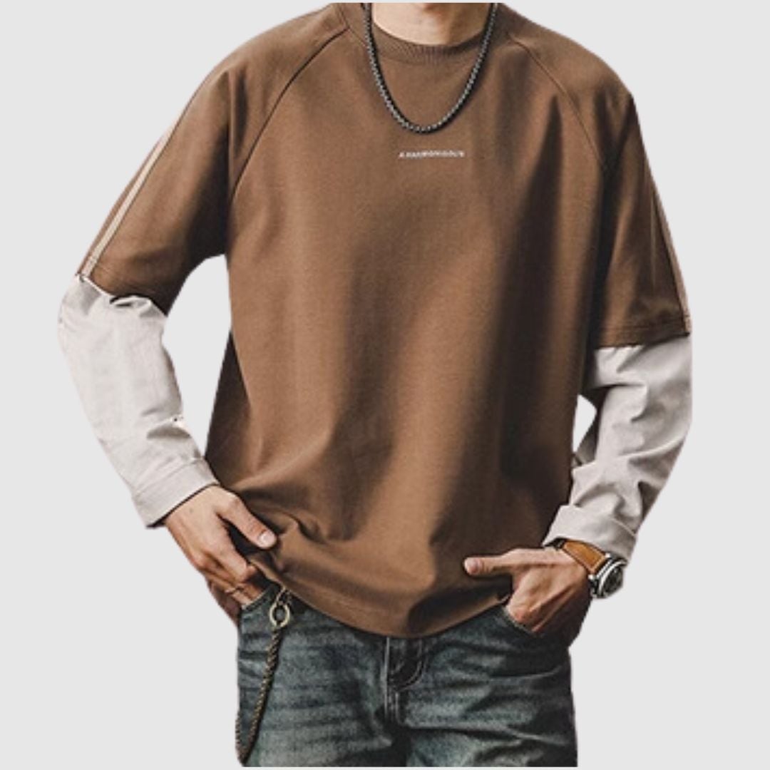 Faux layered long sleeve tops HL2176