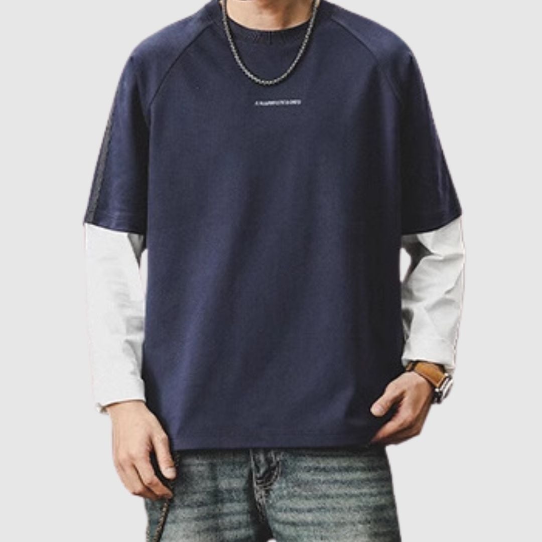Faux layered long sleeve tops HL2176