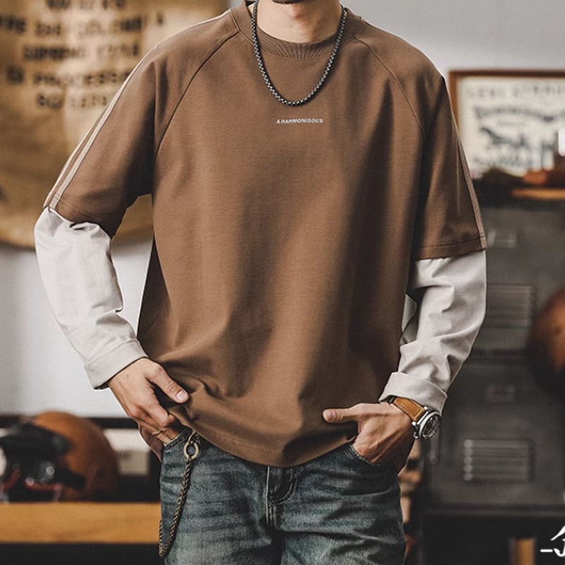 Faux layered long sleeve tops HL2176