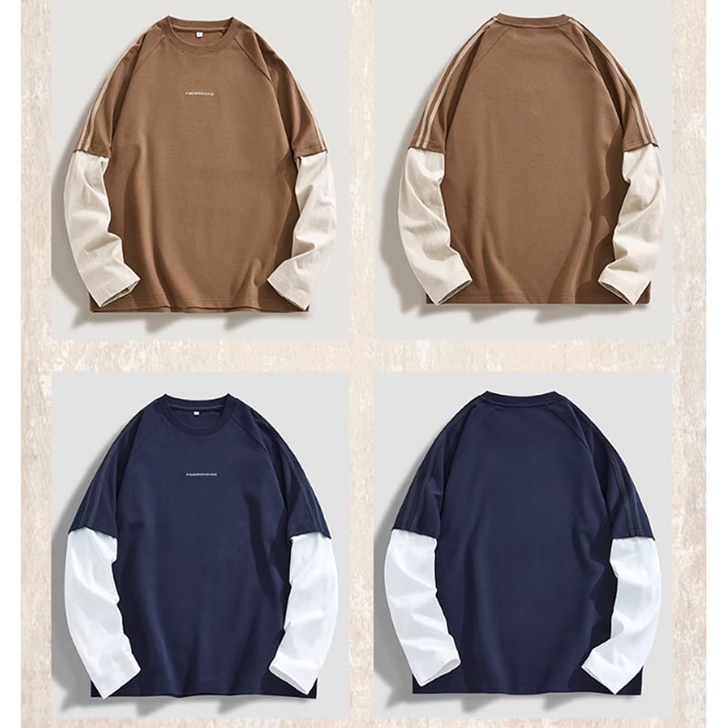 Faux layered long sleeve tops HL2176