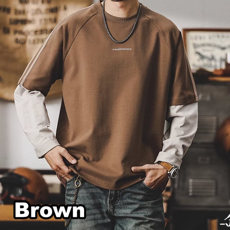 Faux layered long sleeve tops HL2176