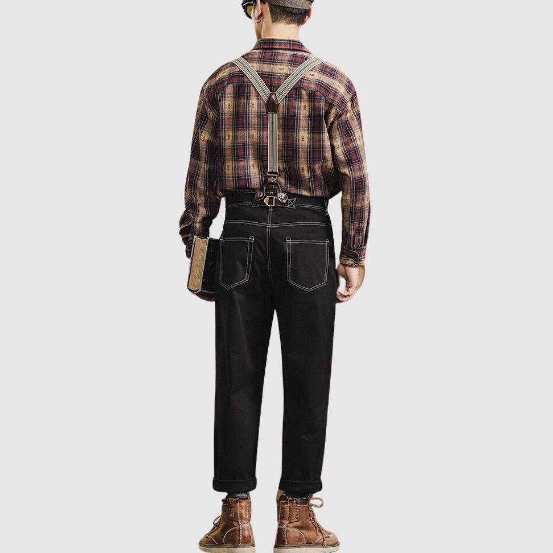 サスペンダー付きステッチデニムパンツ HL1976