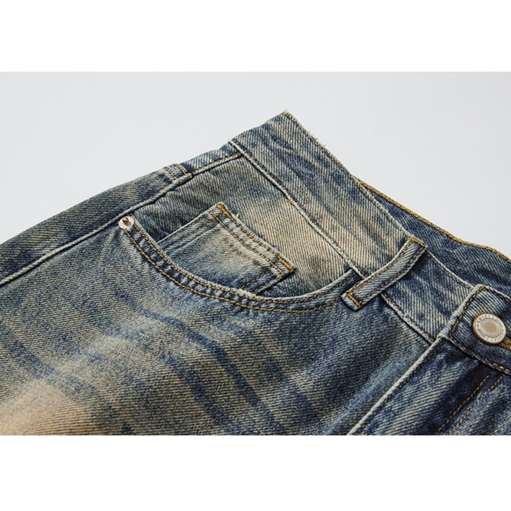 Washed color straight denim jeans HL2356