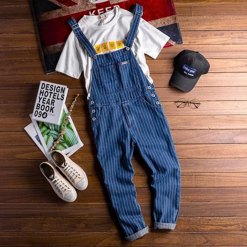 Striped denim overalls HL2043