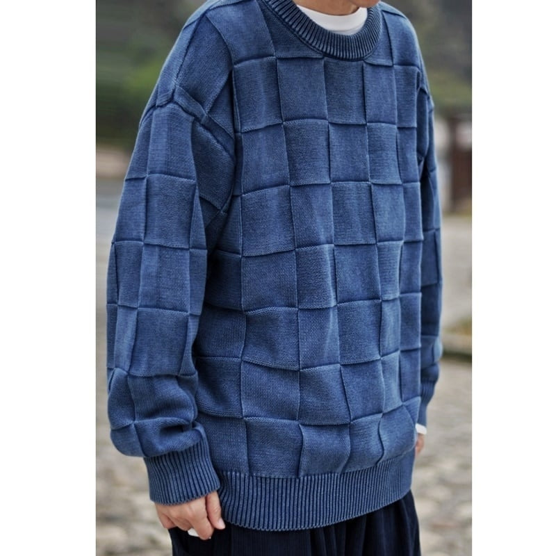 Block check knit tops HL2208