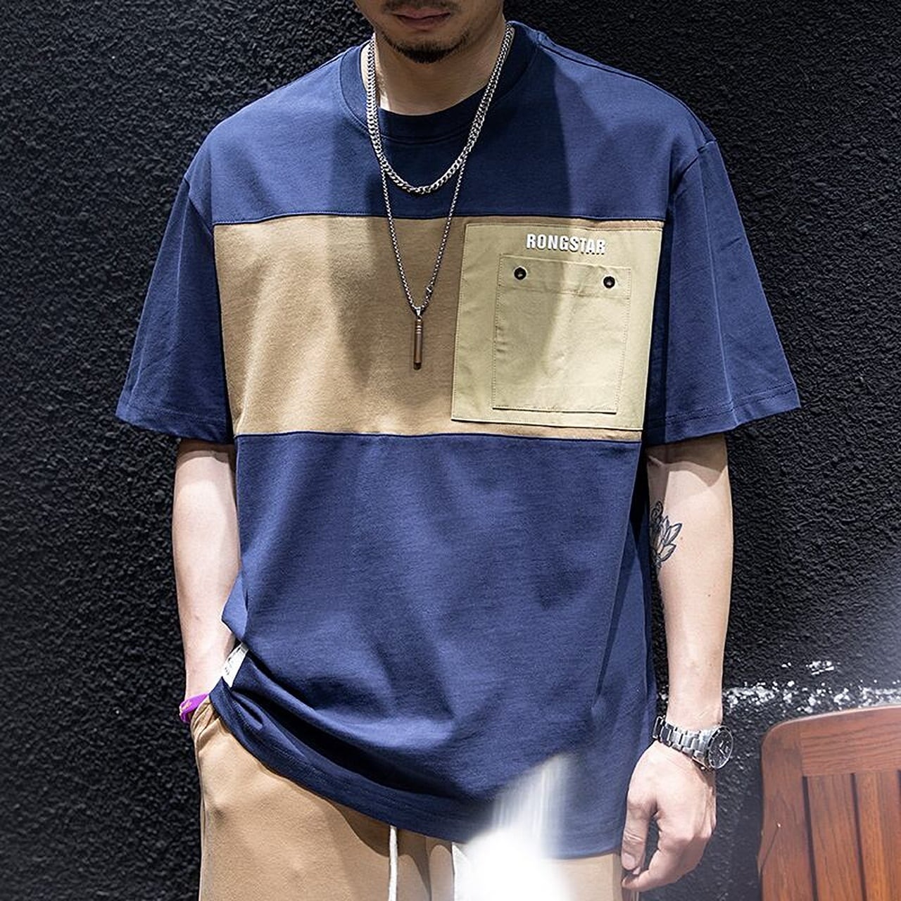 バイカラーラウンドネックTシャツ HL1781