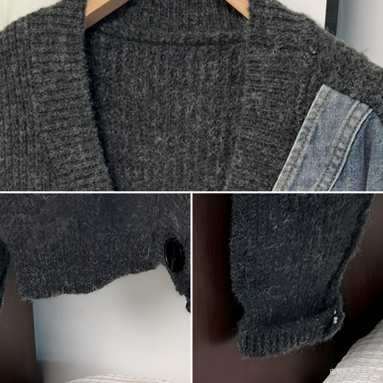 Denim & knit cardigan D0131