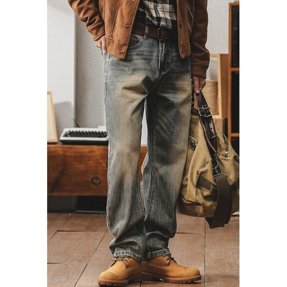 Washed color straight denim jeans HL2356