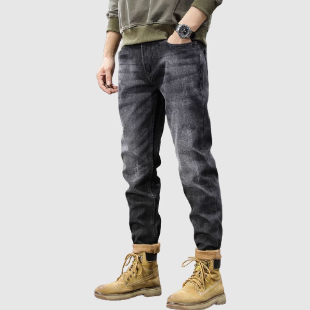 Brushed lining straight denim pants HL2308
