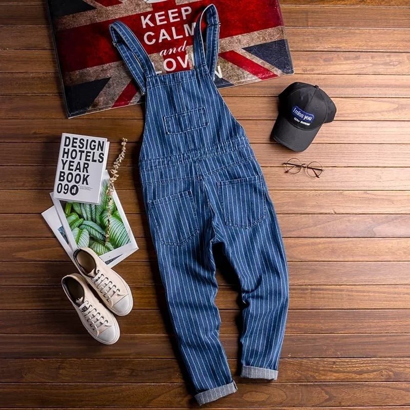 Striped denim overalls HL2043