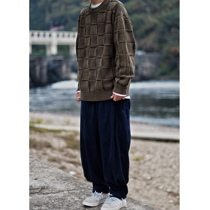 Block check knit tops HL2208