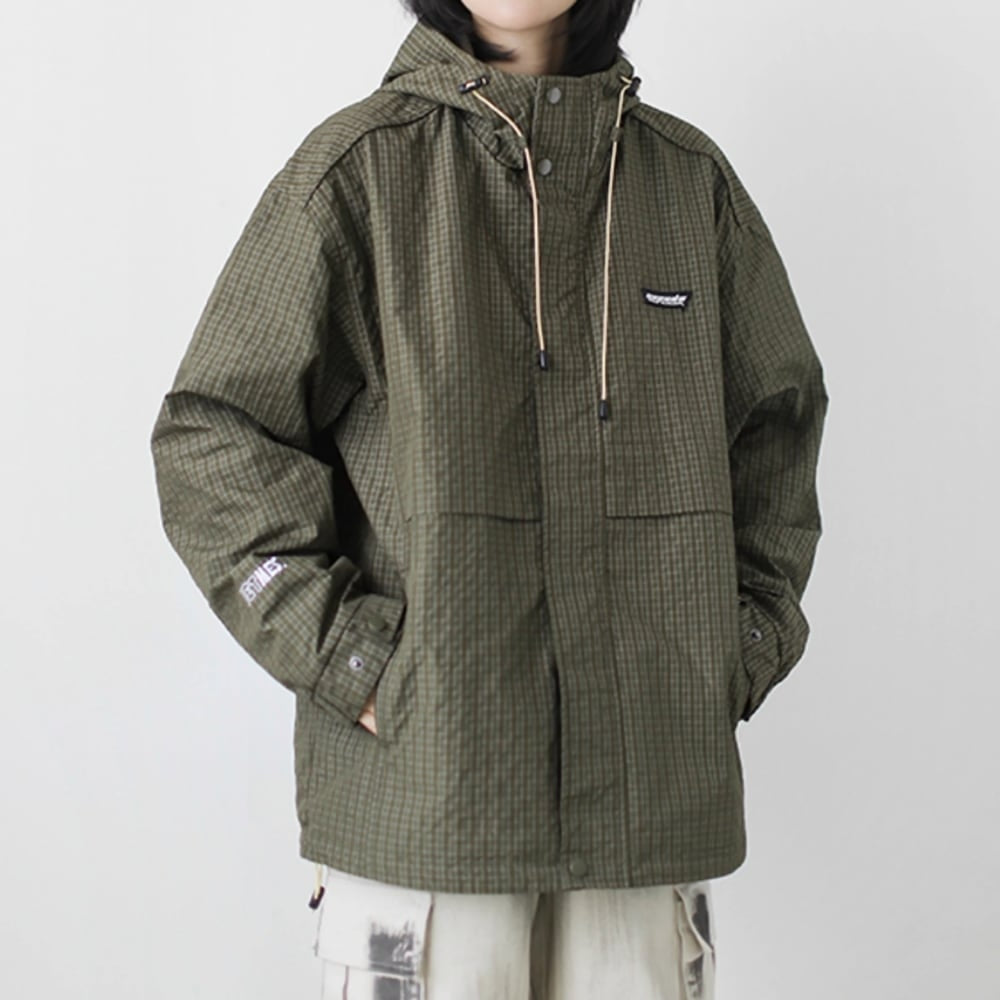 Check pattern hooded jacket HL2386
