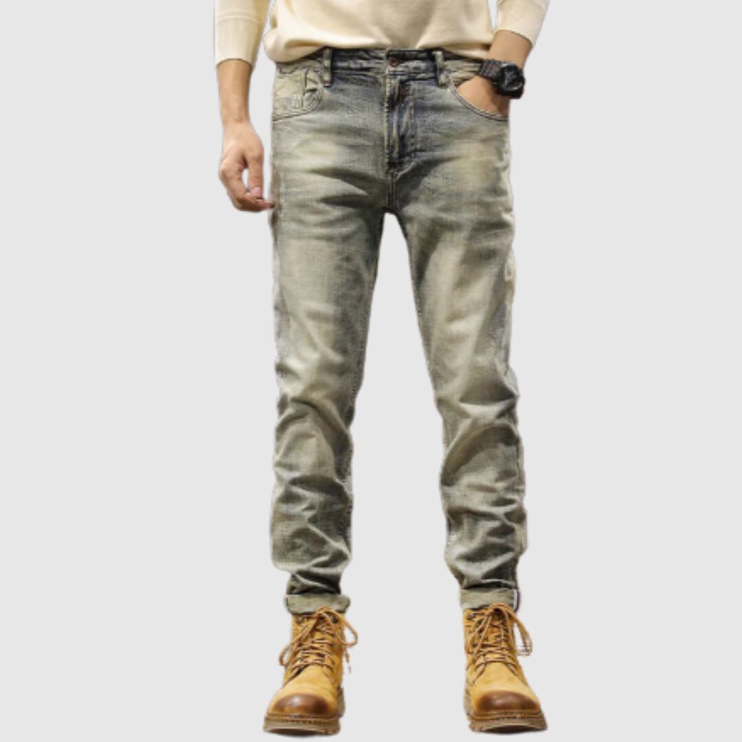 Brushed lining straight denim pants HL2308