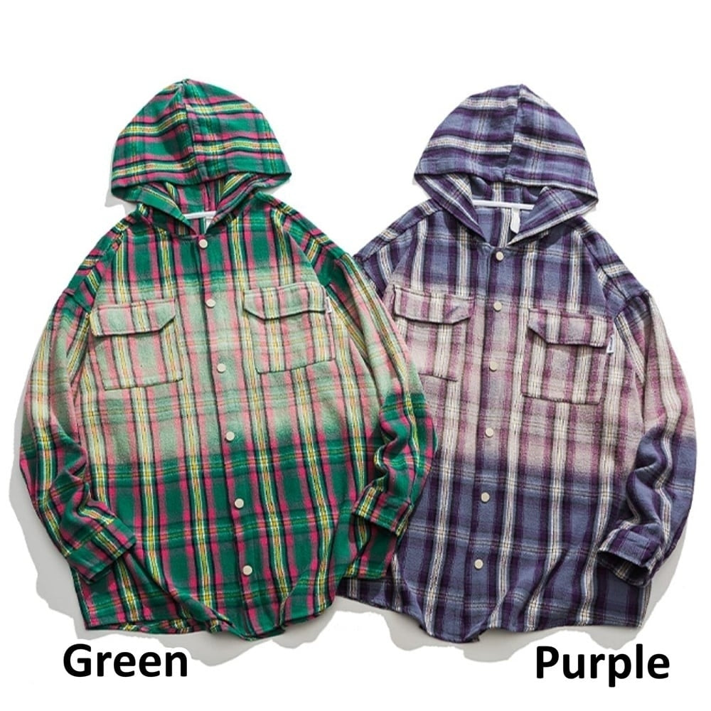 Hooded gradation check shirt HL2421