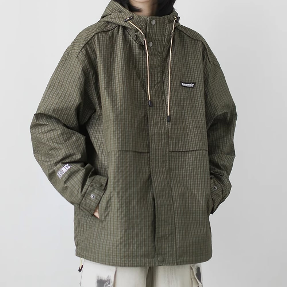 Check pattern hooded jacket HL2386