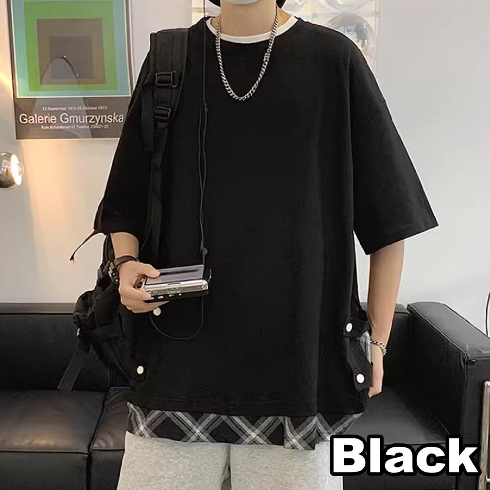 Fake layered short sleeve tops HL2483