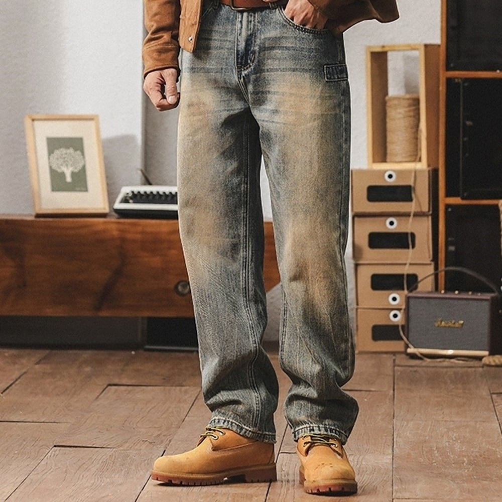 Washed color straight denim jeans HL2356