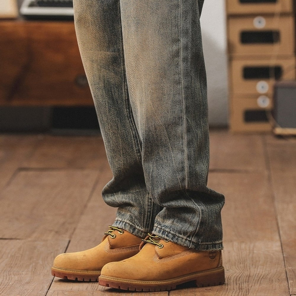 Washed color straight denim jeans HL2356