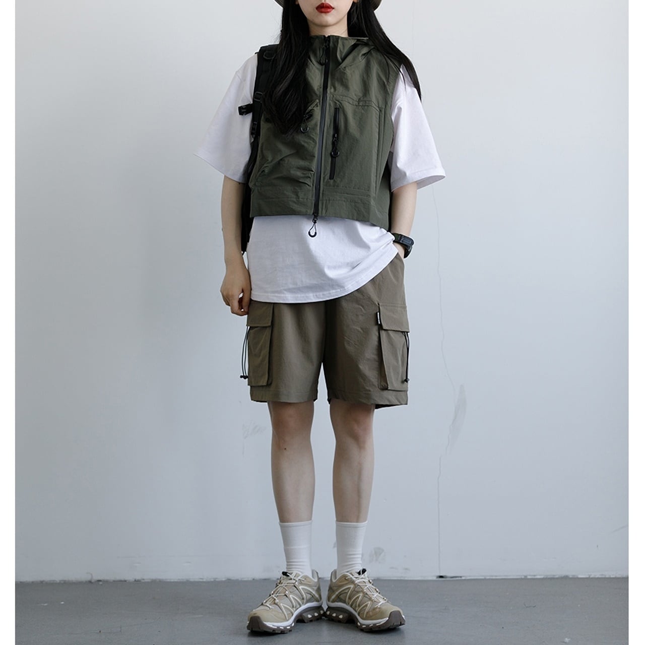 フード付きクロップドベスト HL1668