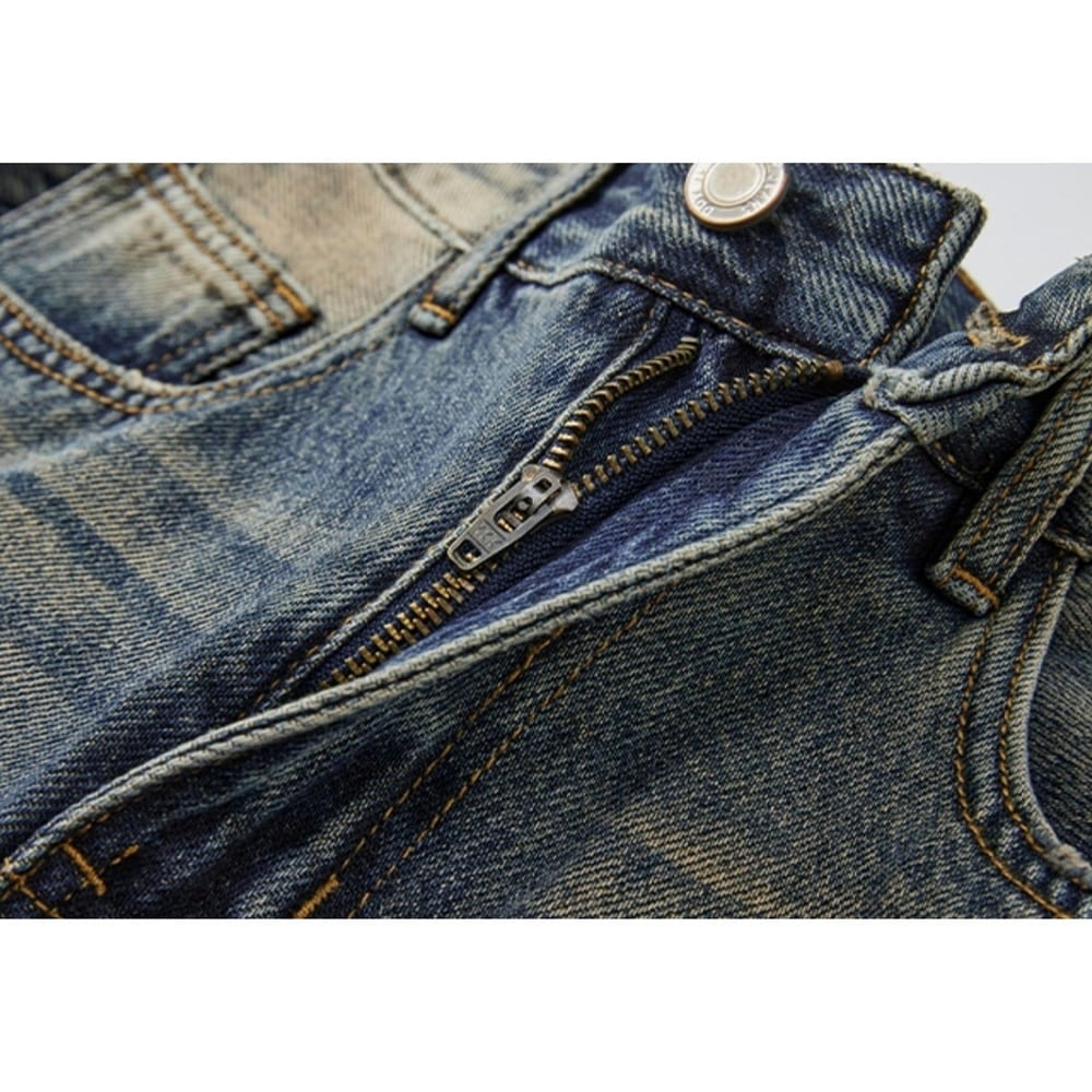 Washed color straight denim jeans HL2356