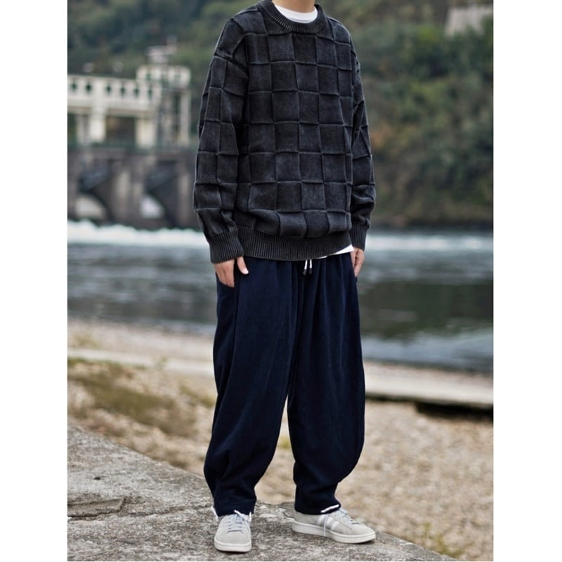 Block check knit tops HL2208
