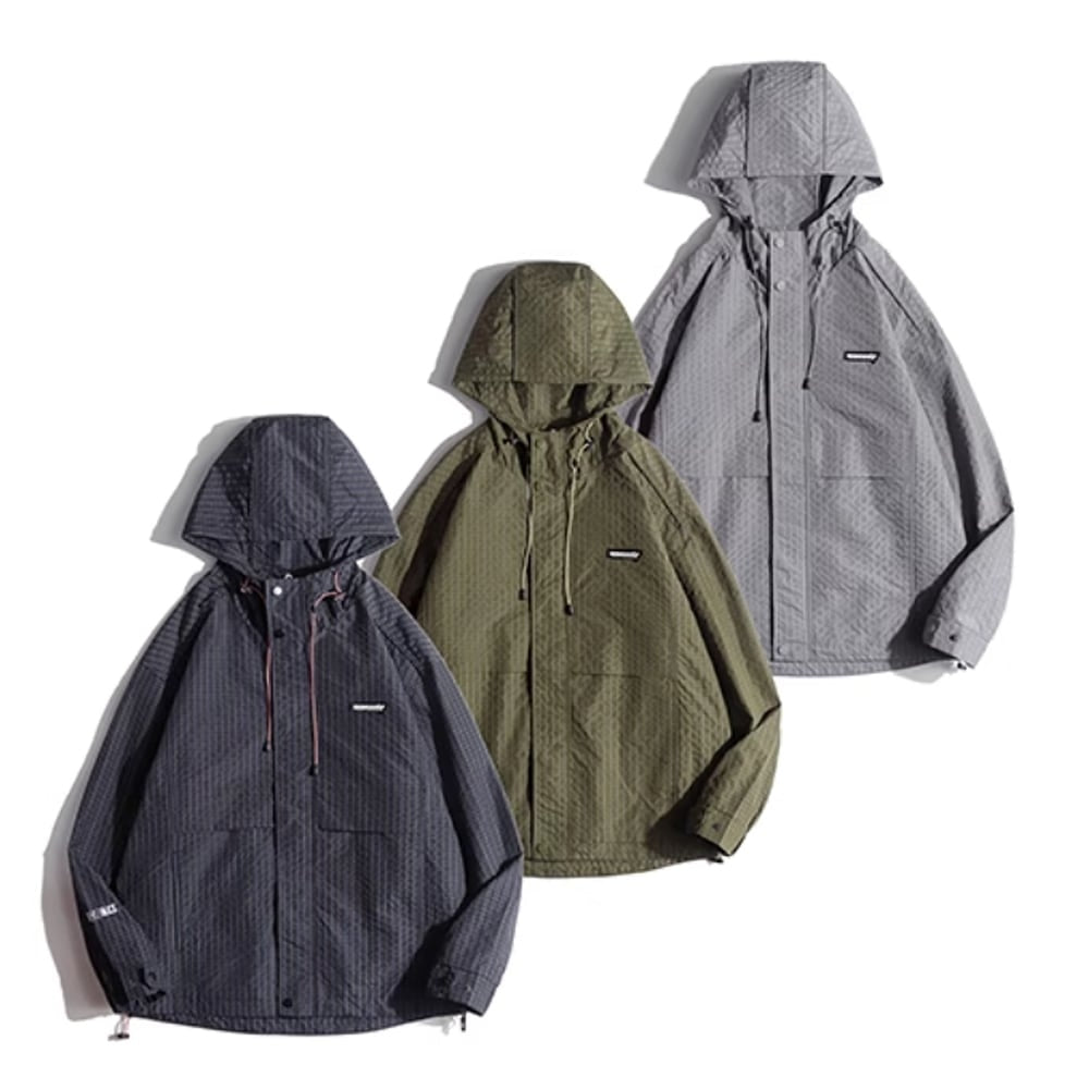 Check pattern hooded jacket HL2386