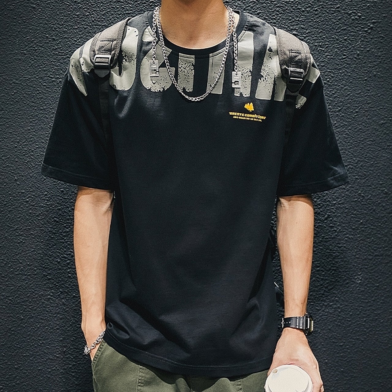 ラウンドネックプリントTシャツ HL1553