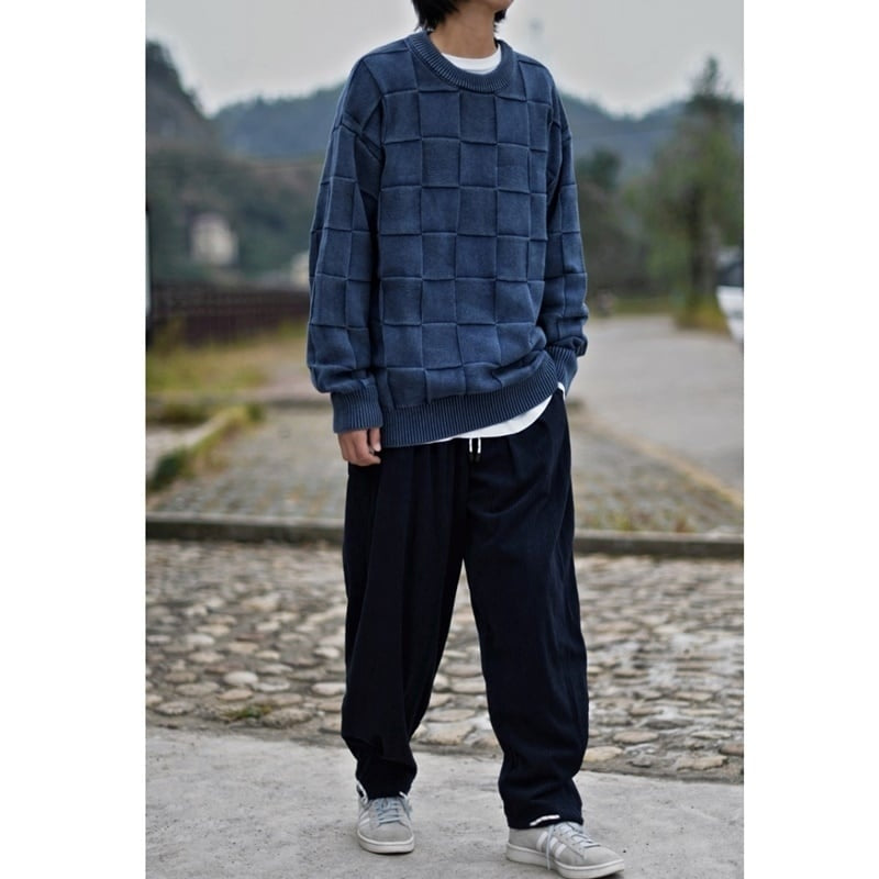 Block check knit tops HL2208