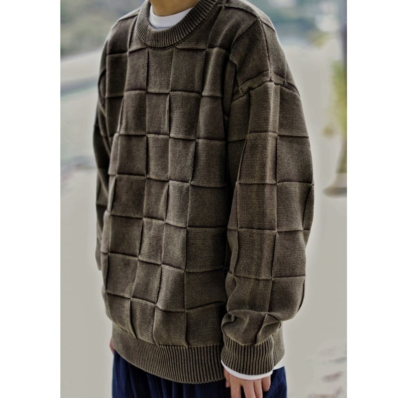 Block check knit tops HL2208