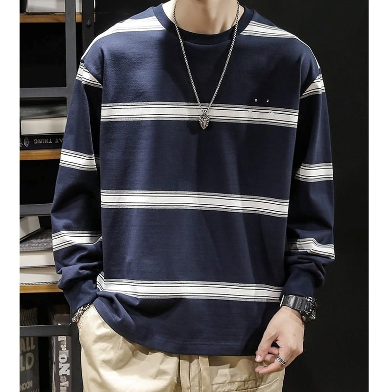 Big size round neck border T-shirt HL2222