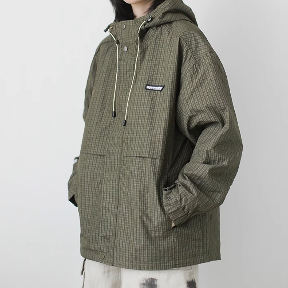 Check pattern hooded jacket HL2386