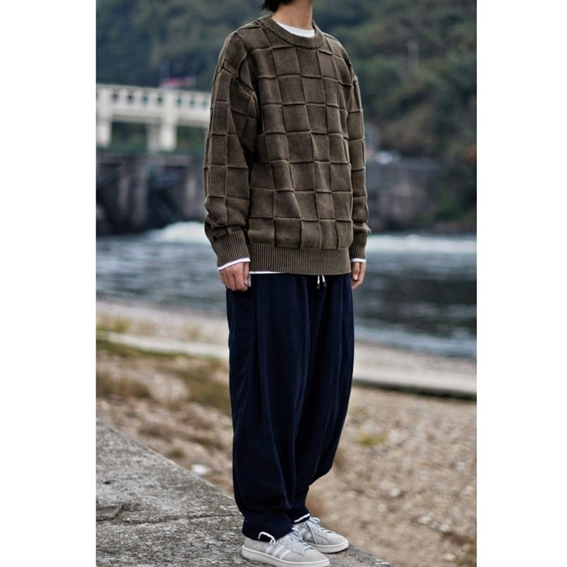Block check knit tops HL2208