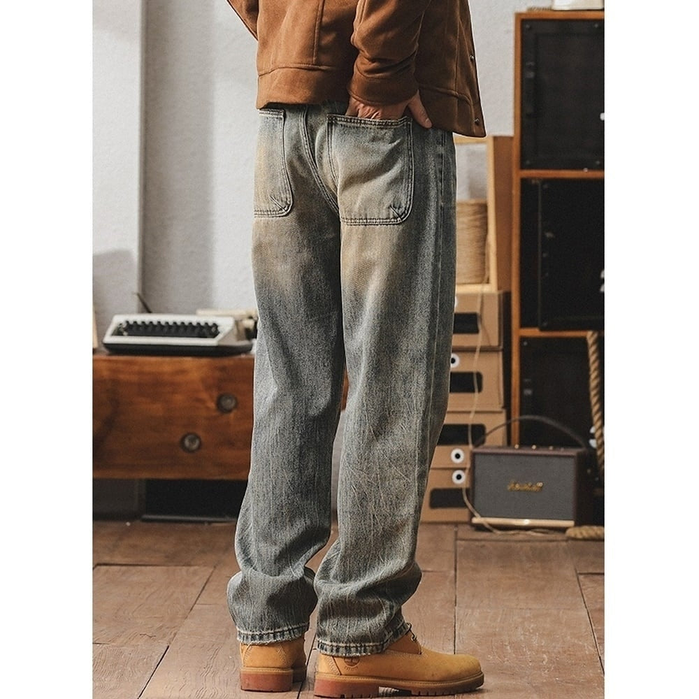 Washed color straight denim jeans HL2356