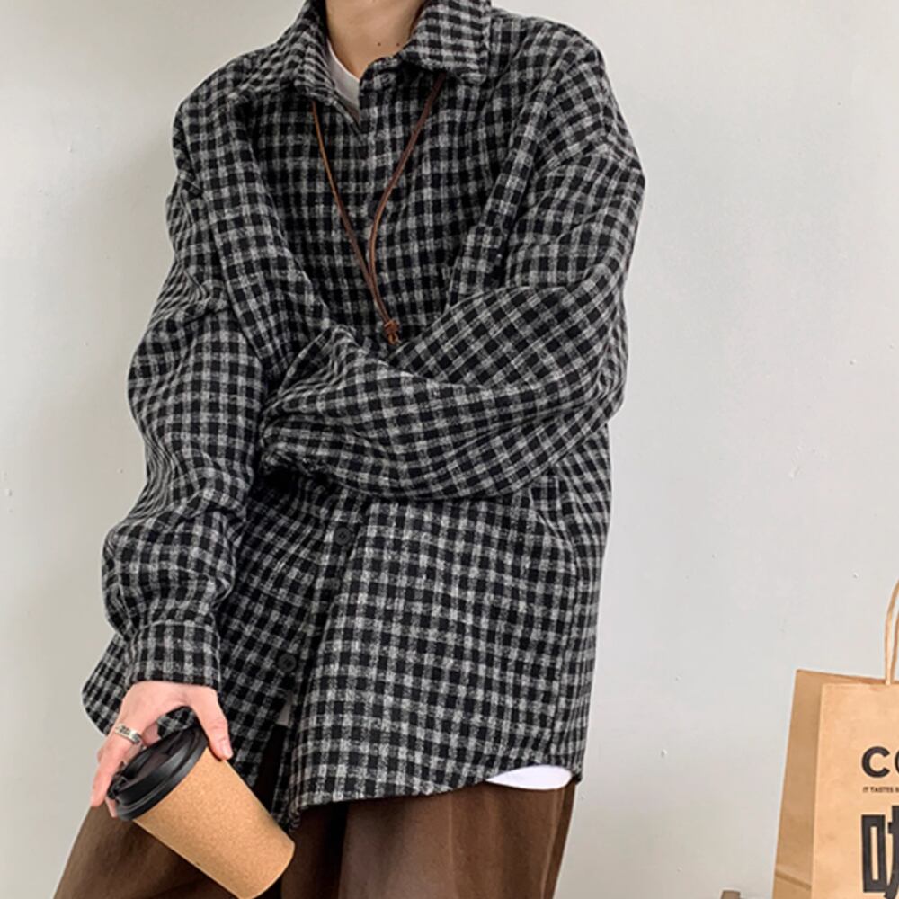 Gingham check flannel shirt HL2304