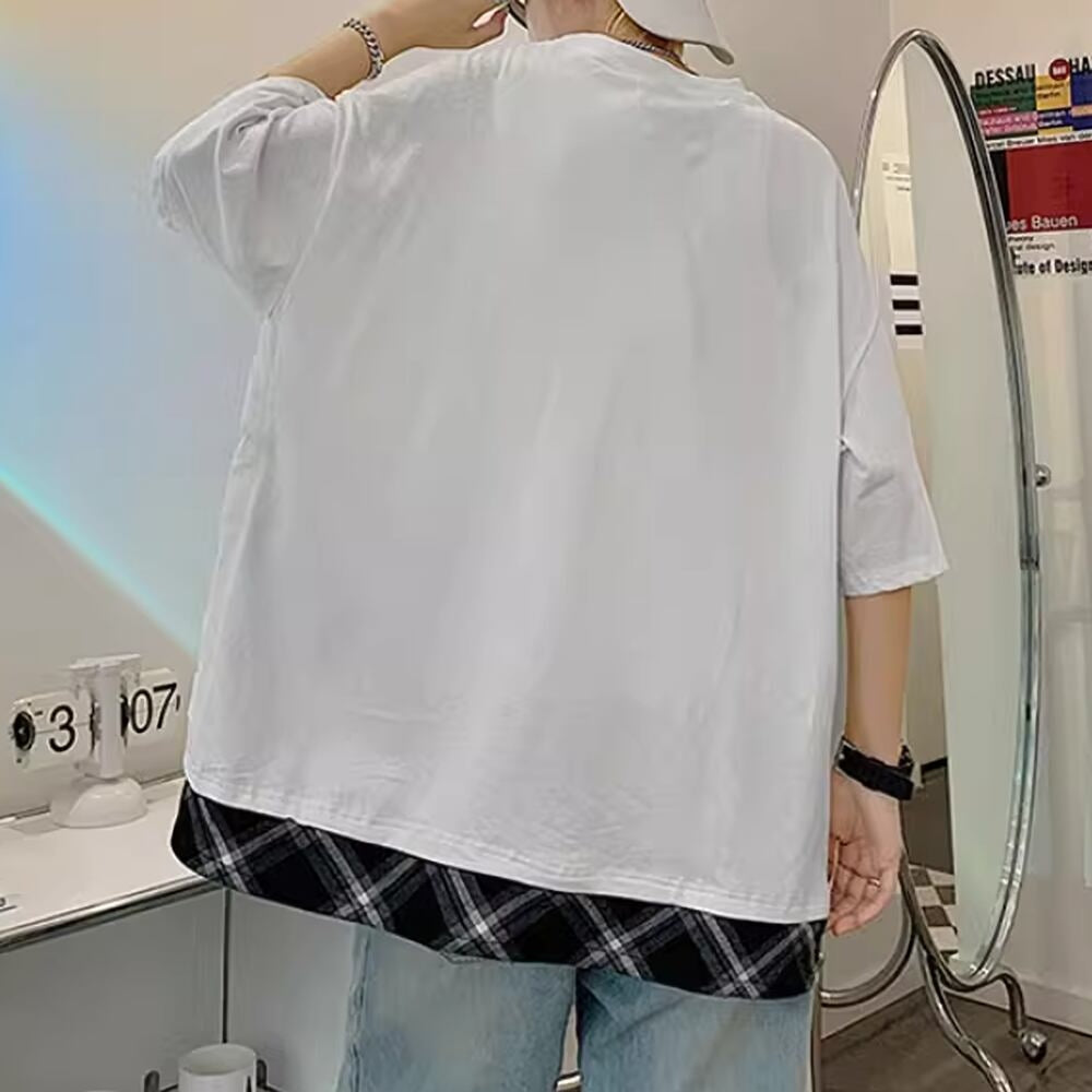 Fake layered short sleeve tops HL2483