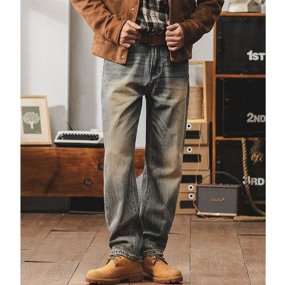 Washed color straight denim jeans HL2356